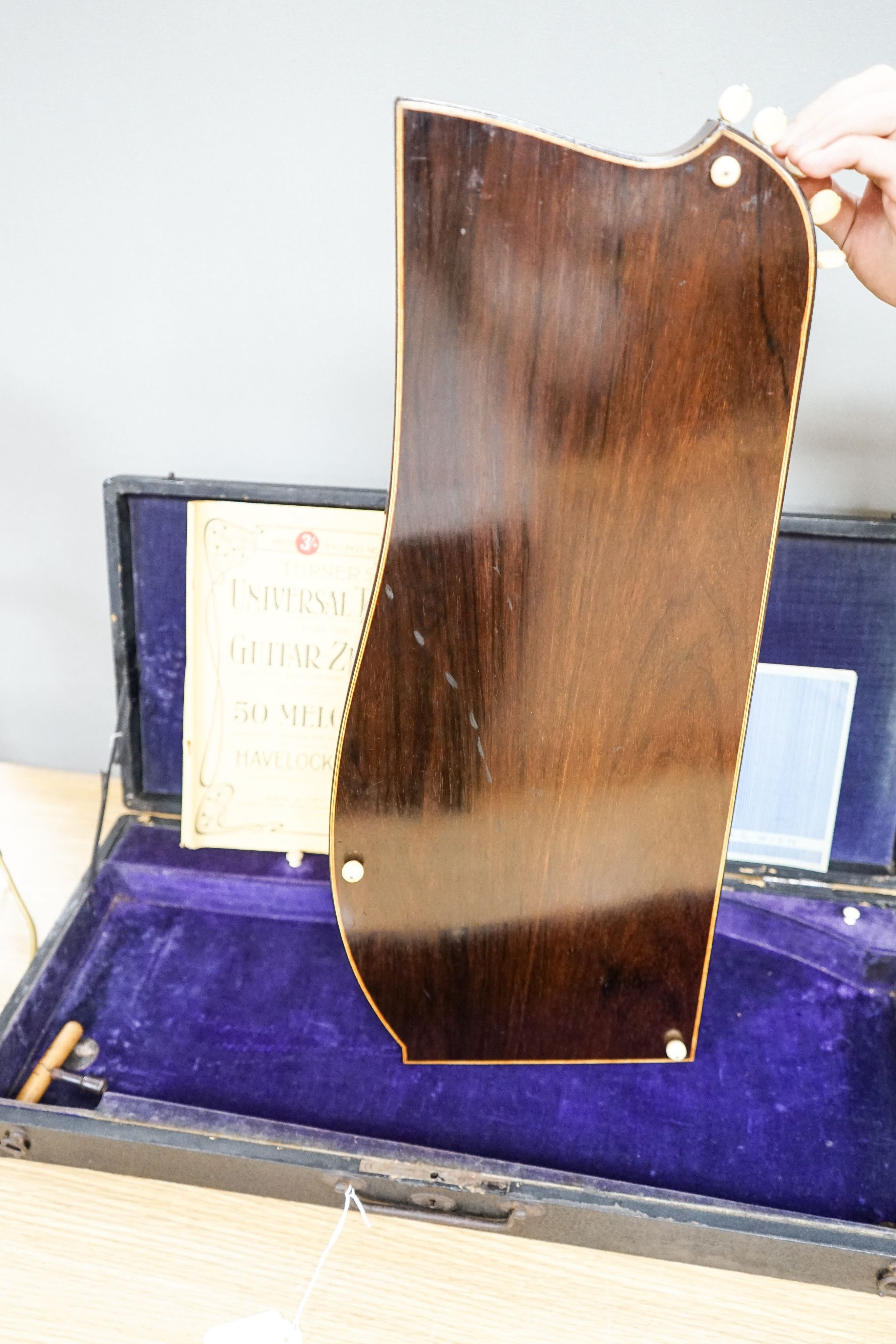 A cased J.Haslwanter guitar zither